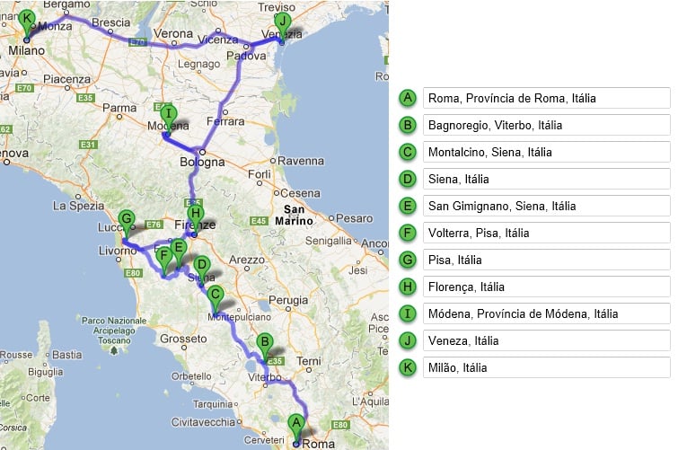Itinerario en coche por el norte de Italia